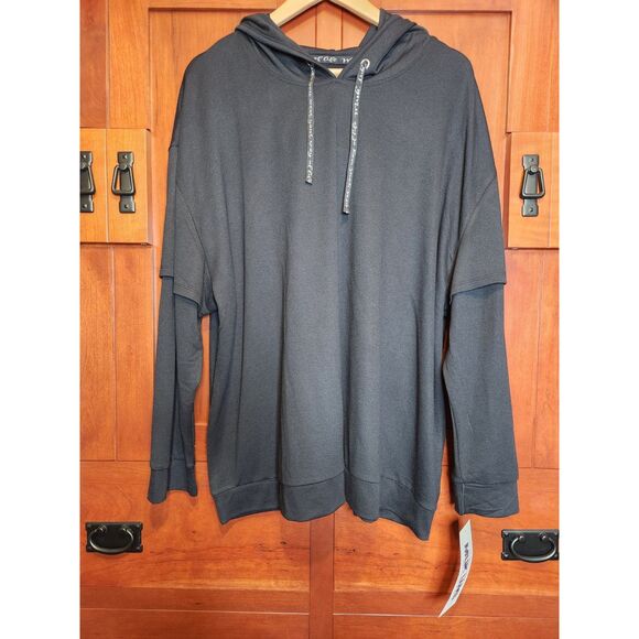 Muk Luks Tops - Muk Luks Hooded Pullover Black w/Faux Undershirt Effect Women's Size 2XL NWT!